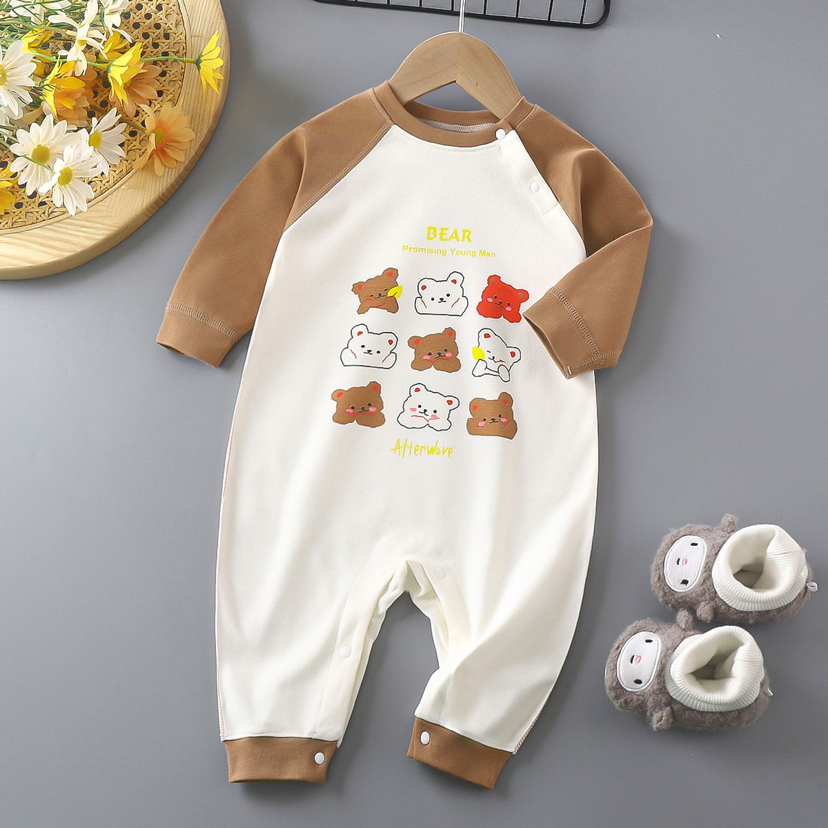 Spring and Autumn New Arrival Baby Onesie Long Sleeve Bodysuit Pure Cotton Underwear Newborn Crawling Suit Boneless Sleepwear