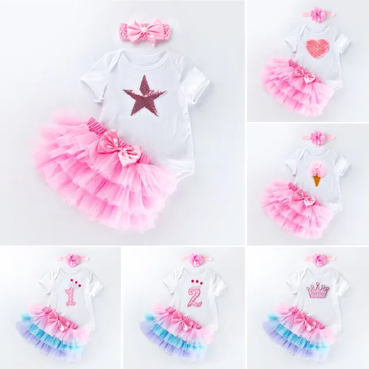 Baby Clothing 0-2 Year Old Girl Baby's Day Dress Short Sleeve Ha Yi Six Layer Skirt Set