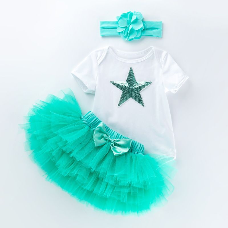 Baby Clothing 0-2 Year Old Girl Baby's Day Dress Short Sleeve Ha Yi Six Layer Skirt Set