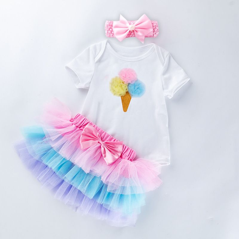 Baby Clothing 0-2 Year Old Girl Baby's Day Dress Short Sleeve Ha Yi Six Layer Skirt Set