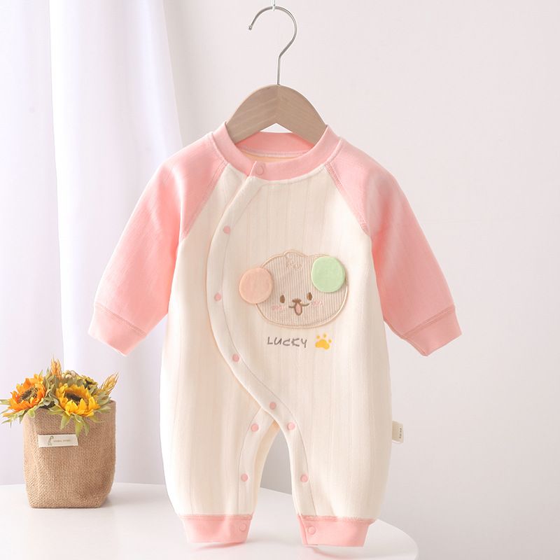 Autumn and winter baby jumpsuit, boneless baby gown, male and female baby side breasted butterfly jacket with fleece insulation jumpsuit