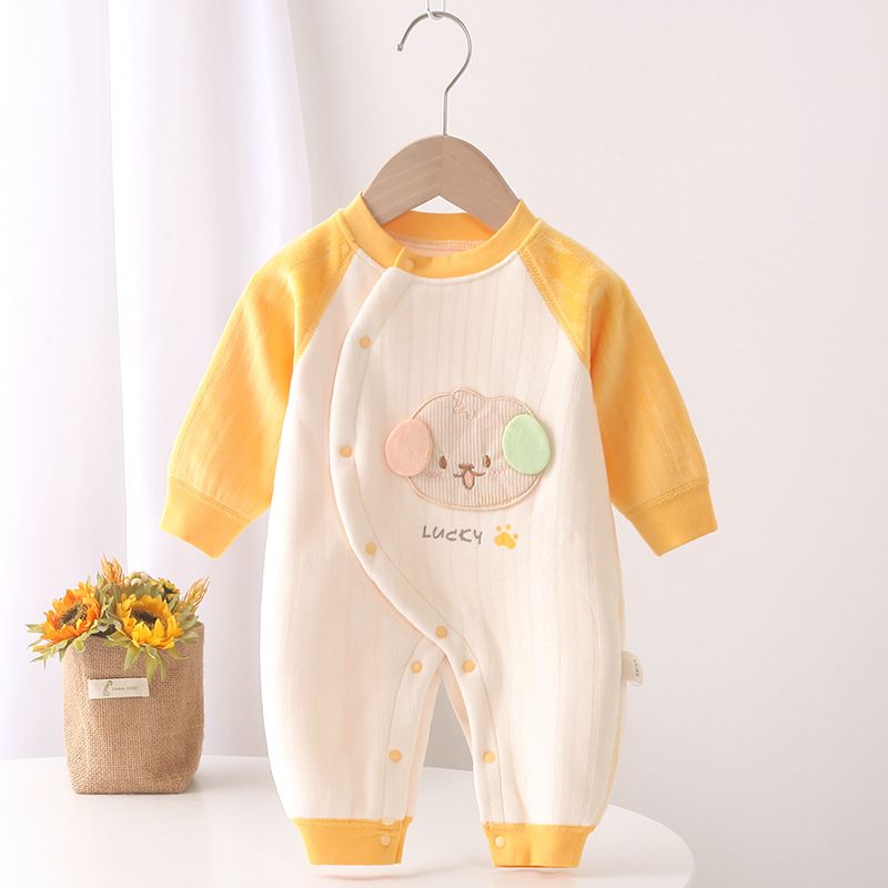Autumn and winter baby jumpsuit, boneless baby gown, male and female baby side breasted butterfly jacket with fleece insulation jumpsuit