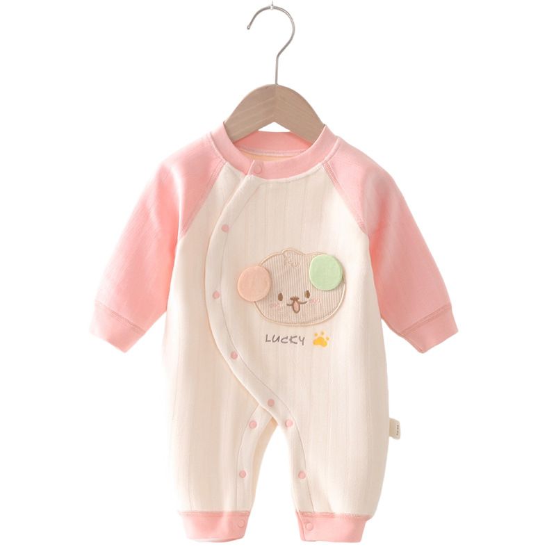 Autumn and winter baby jumpsuit, boneless baby gown, male and female baby side breasted butterfly jacket with fleece insulation jumpsuit