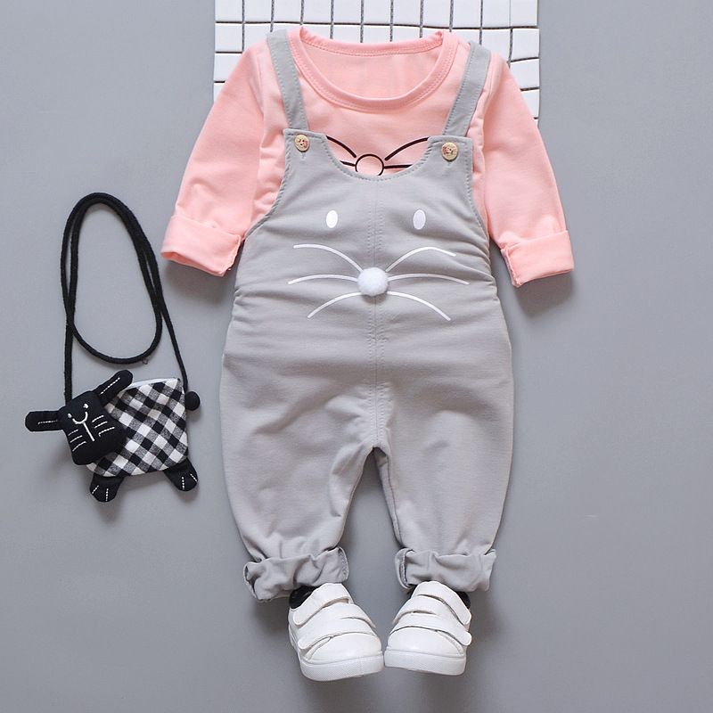 Children's Spring Baby Cartoon Strap Two Piece Set 0-1-2-3-4 Year Old Set