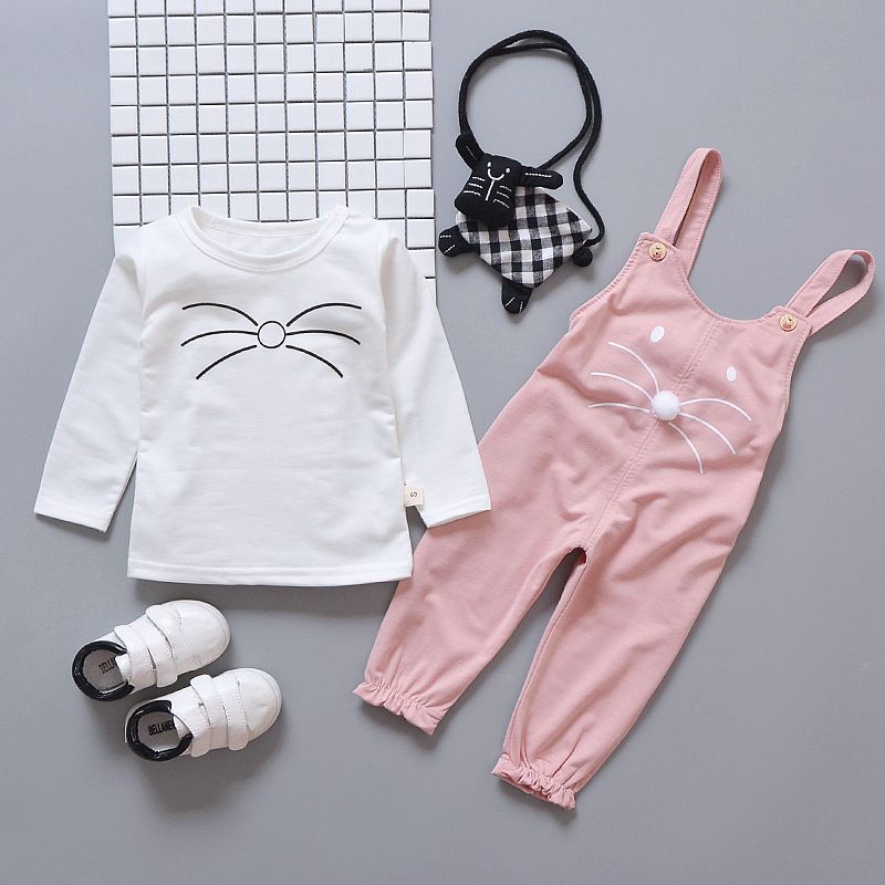 Children's Spring Baby Cartoon Strap Two Piece Set 0-1-2-3-4 Year Old Set