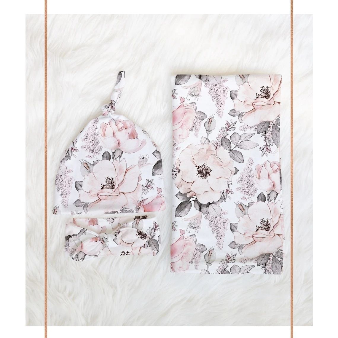 Baby wrap, newborn swaddle cloth, fetal cap, headband, three piece set, anti startle printed elastic wrap