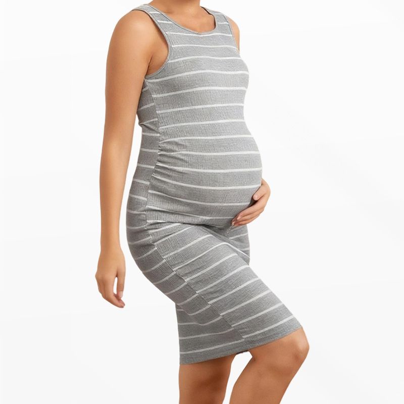 New maternity dress round neck dress casual striped elastic tight fitting sleeveless European and American maternity wear