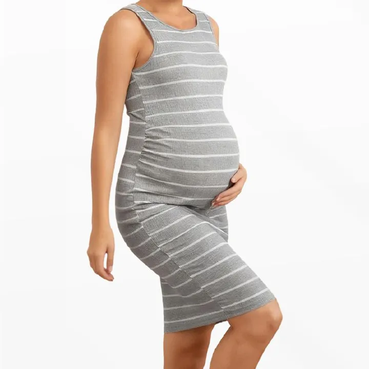 New maternity dress round neck dress casual striped elastic tight fitting sleeveless European and American maternity wear
