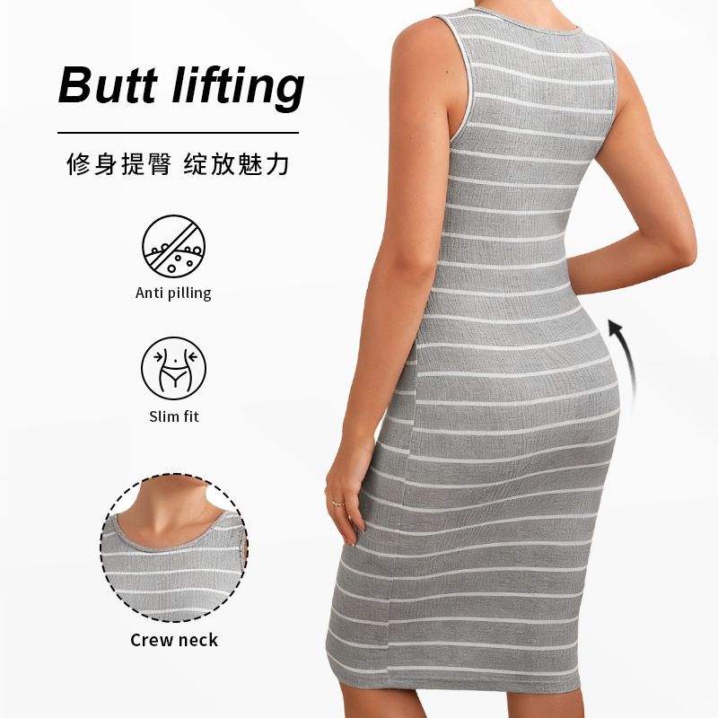 New maternity dress round neck dress casual striped elastic tight fitting sleeveless European and American maternity wear