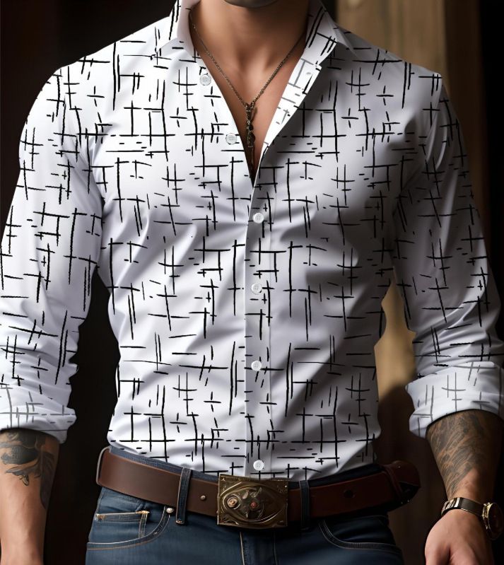 Spring and Autumn New European and American Men's Long Sleeve Shirt Casual Printed Shirt