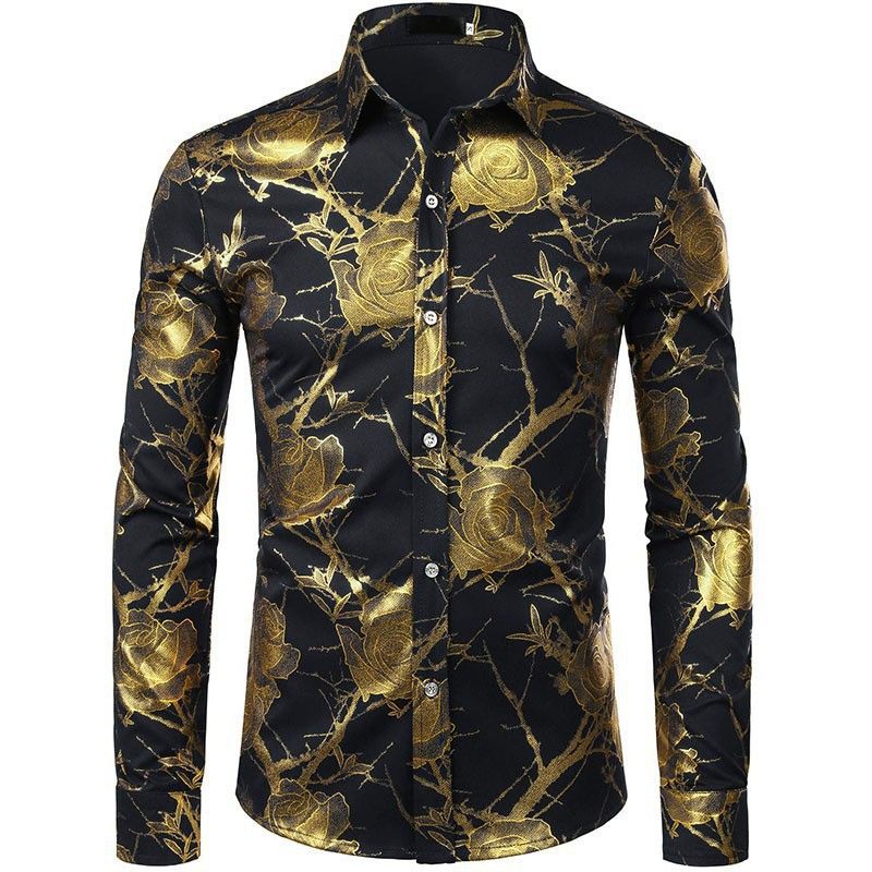 Spring and autumn minimalist men's long sleeved shirt, Hawaiian shirt, 3D digital printed floral top for outerwear