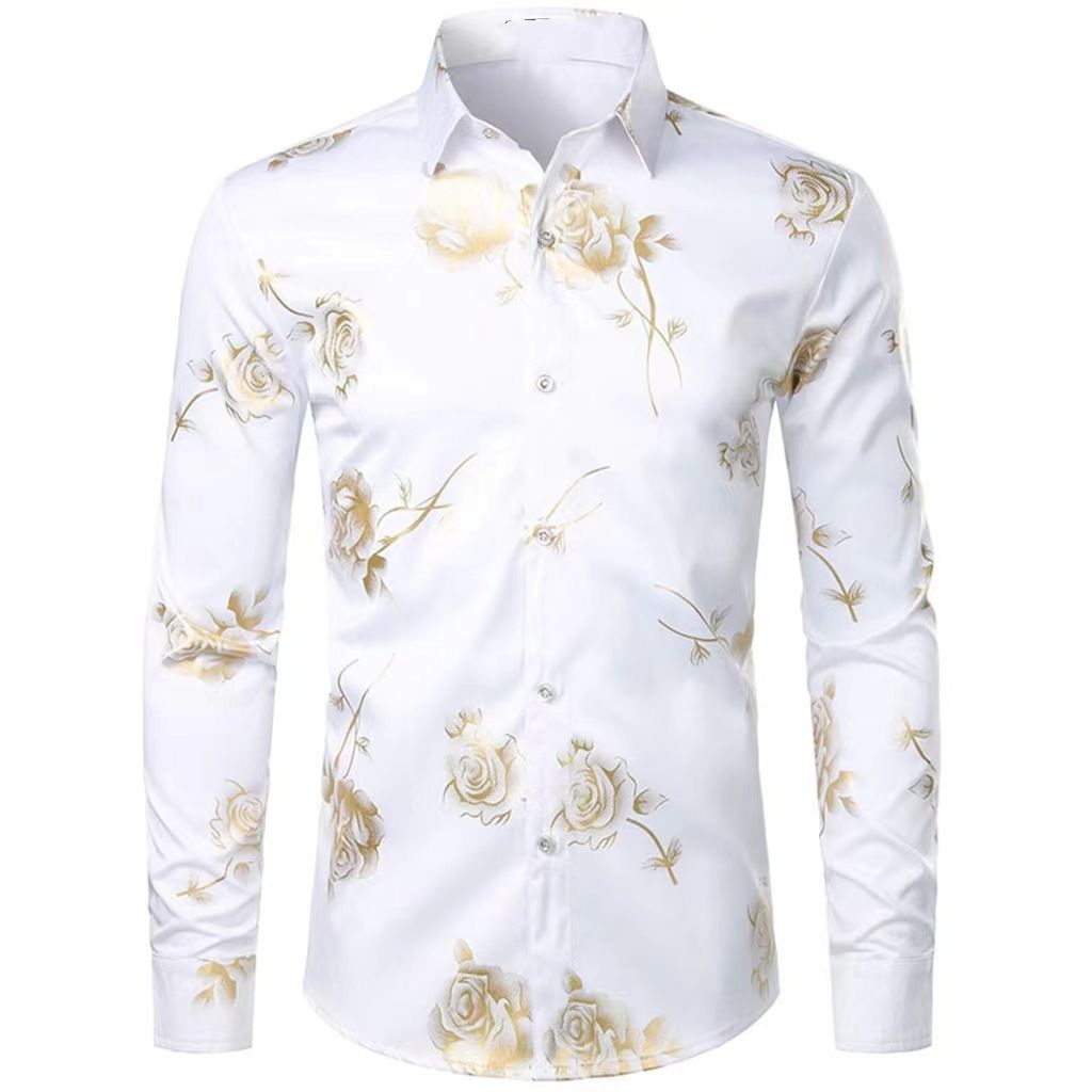 Spring and autumn minimalist men's long sleeved shirt, Hawaiian shirt, 3D digital printed floral top for outerwear