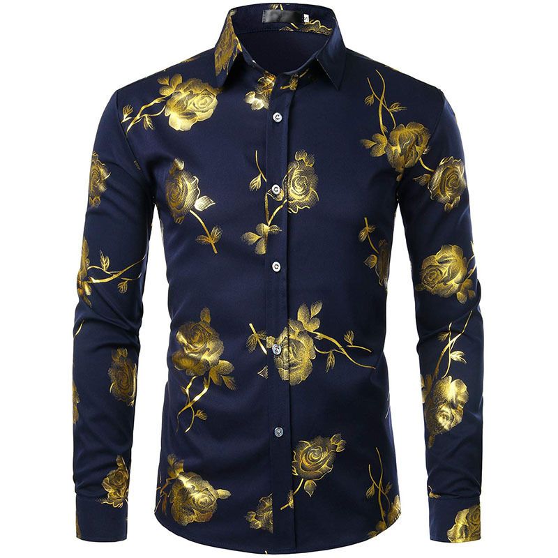 Spring and autumn minimalist men's long sleeved shirt, Hawaiian shirt, 3D digital printed floral top for outerwear