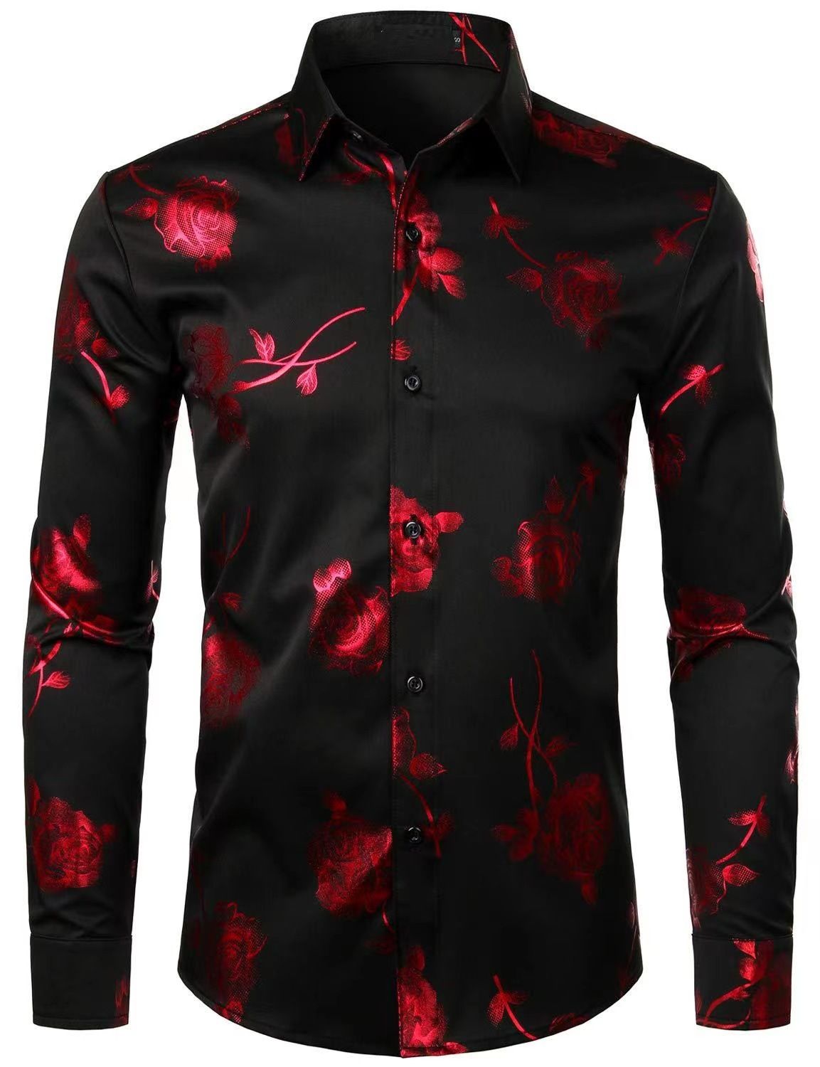 Spring and autumn minimalist men's long sleeved shirt, Hawaiian shirt, 3D digital printed floral top for outerwear