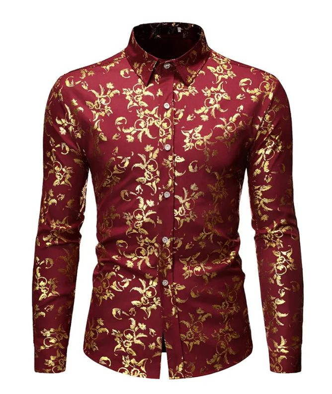 Spring and autumn minimalist men's long sleeved shirt, Hawaiian shirt, 3D digital printed floral top for outerwear