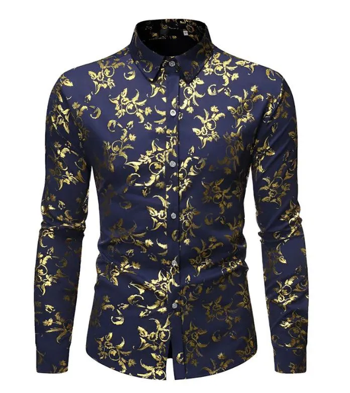 Spring and autumn minimalist men's long sleeved shirt, Hawaiian shirt, 3D digital printed floral top for outerwear