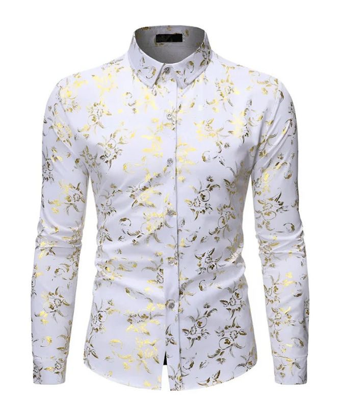 Spring and autumn minimalist men's long sleeved shirt, Hawaiian shirt, 3D digital printed floral top for outerwear