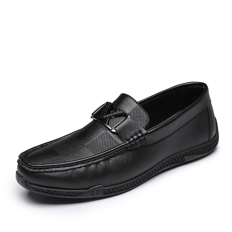 Spring new men's bean shoes, one foot casual leather shoes with soft sole, breathable and fashionable business loafers, men's loafers