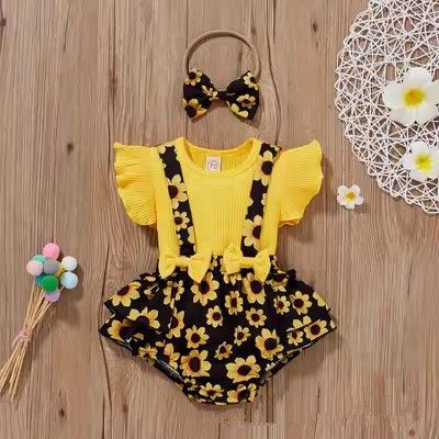 Princess style baby Ha Yi newborn triangle crawling suit pullover top bag fart skirt children's clothing summer two-piece set