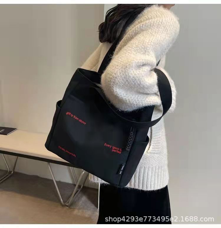 Canvas bag, women's shoulder bag, large capacity book storage, student class commuting bag, handbag