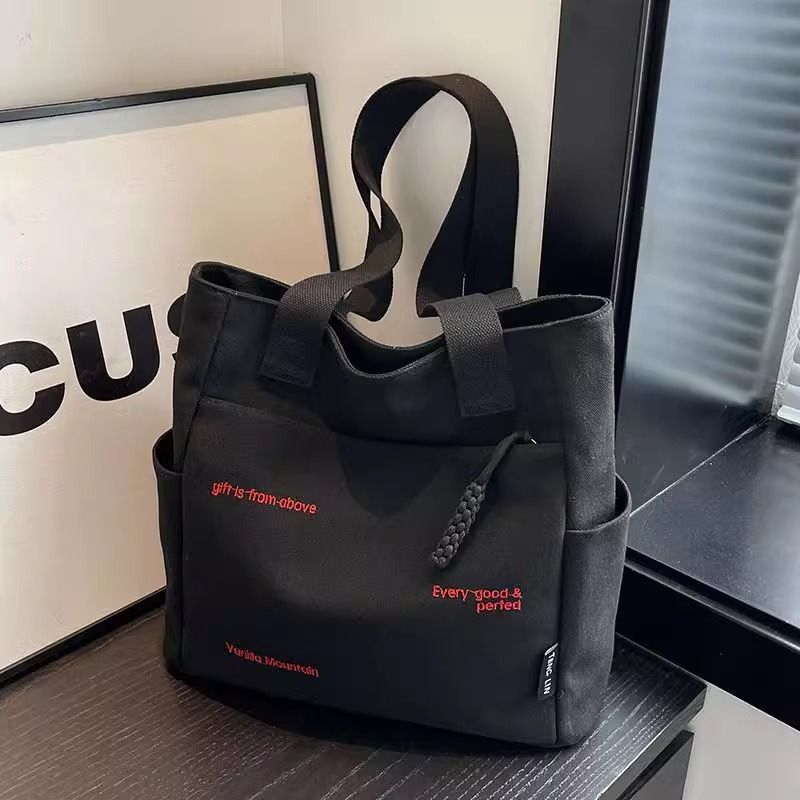 Canvas bag, women's shoulder bag, large capacity book storage, student class commuting bag, handbag