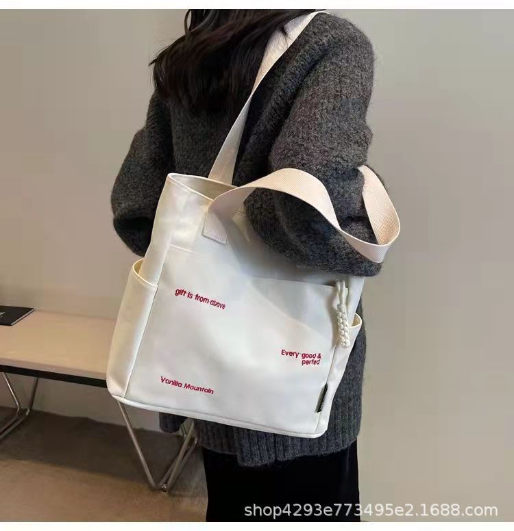 Canvas bag, women's shoulder bag, large capacity book storage, student class commuting bag, handbag