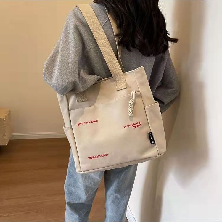 Canvas bag, women's shoulder bag, large capacity book storage, student class commuting bag, handbag