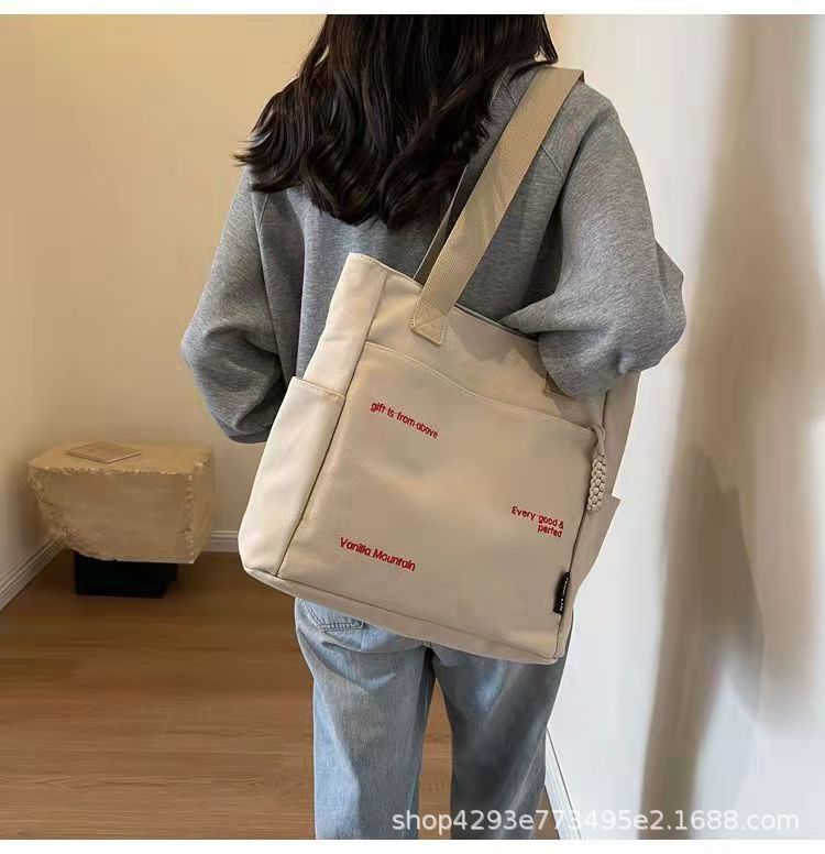 Canvas bag, women's shoulder bag, large capacity book storage, student class commuting bag, handbag