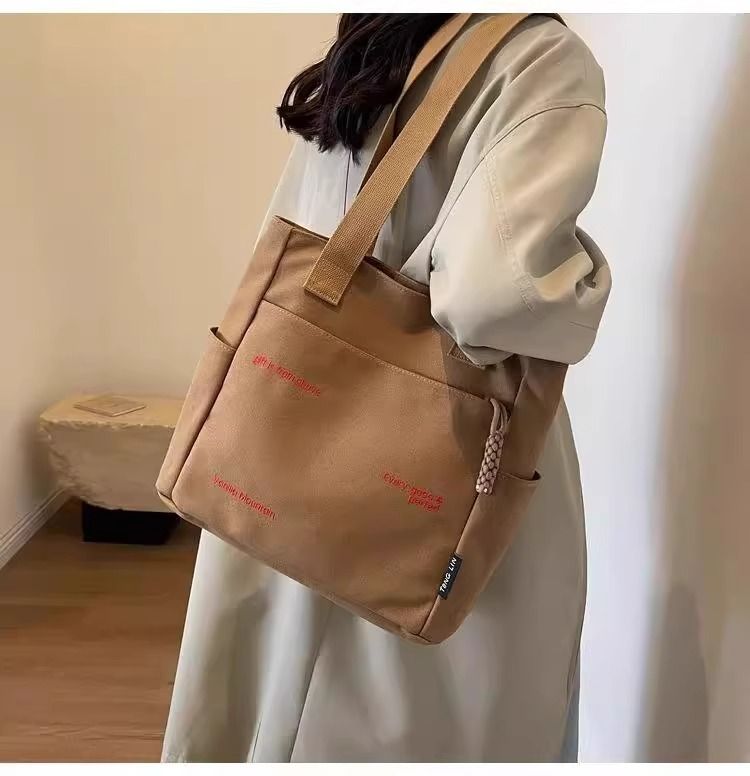 Canvas bag, women's shoulder bag, large capacity book storage, student class commuting bag, handbag