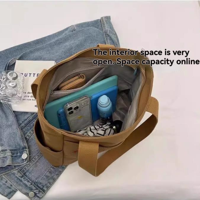 Canvas bag, women's shoulder bag, large capacity book storage, student class commuting bag, handbag