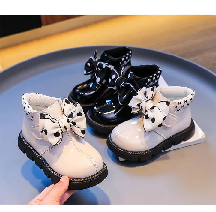 Children's baby leather boots autumn style girls' bow princess boots little girls' short boots anti slip soft sole single boots