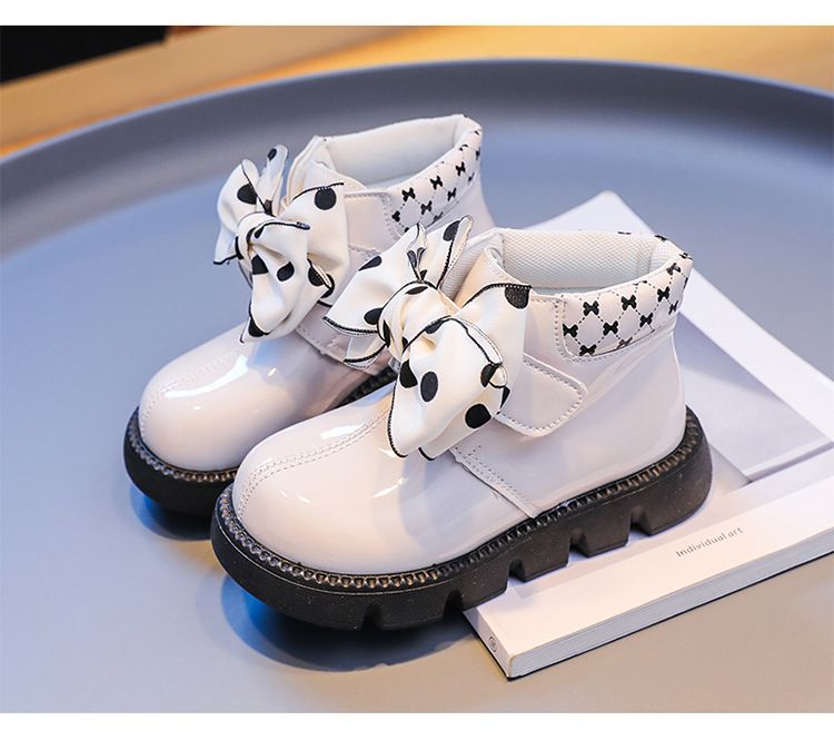 Children's baby leather boots autumn style girls' bow princess boots little girls' short boots anti slip soft sole single boots