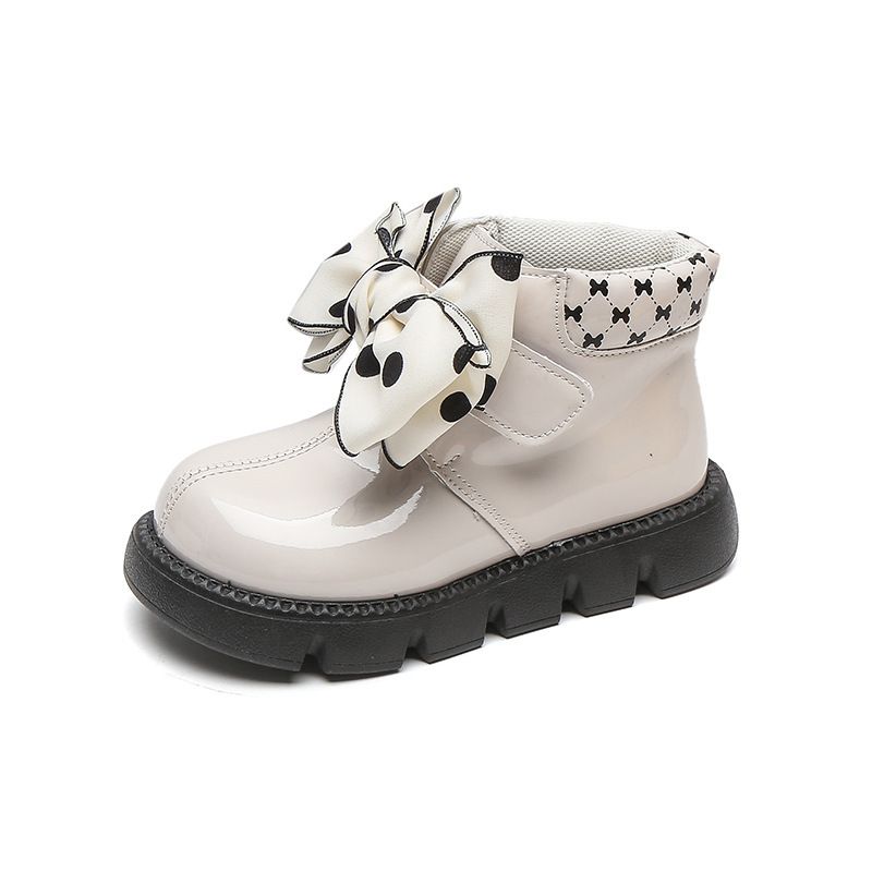 Children's baby leather boots autumn style girls' bow princess boots little girls' short boots anti slip soft sole single boots