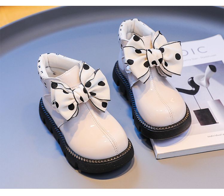 Children's baby leather boots autumn style girls' bow princess boots little girls' short boots anti slip soft sole single boots