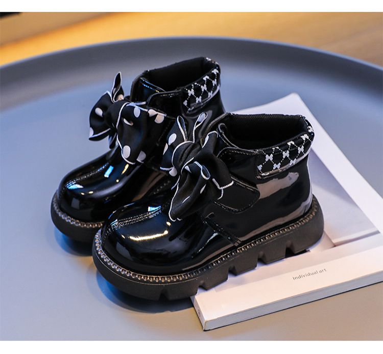 Children's baby leather boots autumn style girls' bow princess boots little girls' short boots anti slip soft sole single boots