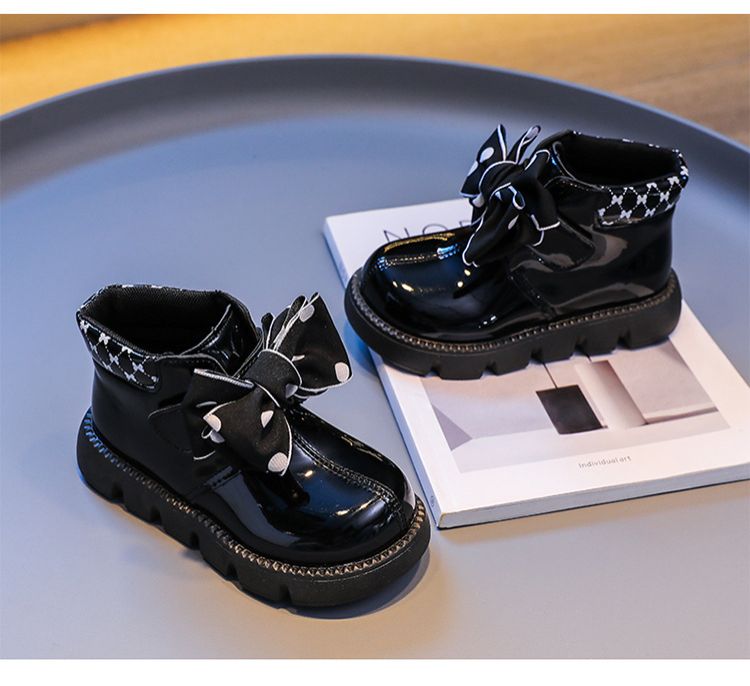 Children's baby leather boots autumn style girls' bow princess boots little girls' short boots anti slip soft sole single boots