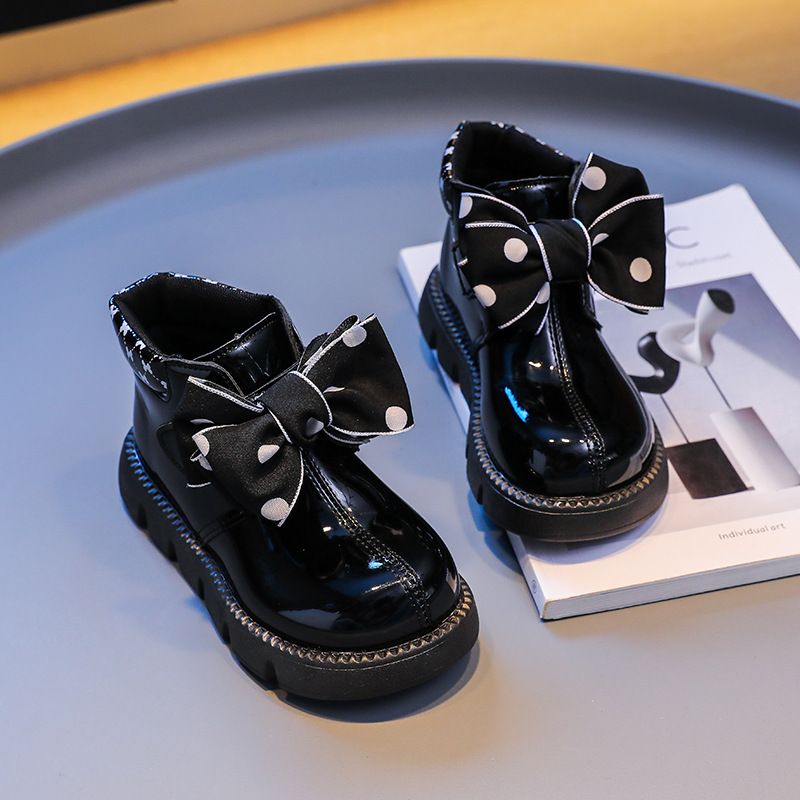 Children's baby leather boots autumn style girls' bow princess boots little girls' short boots anti slip soft sole single boots