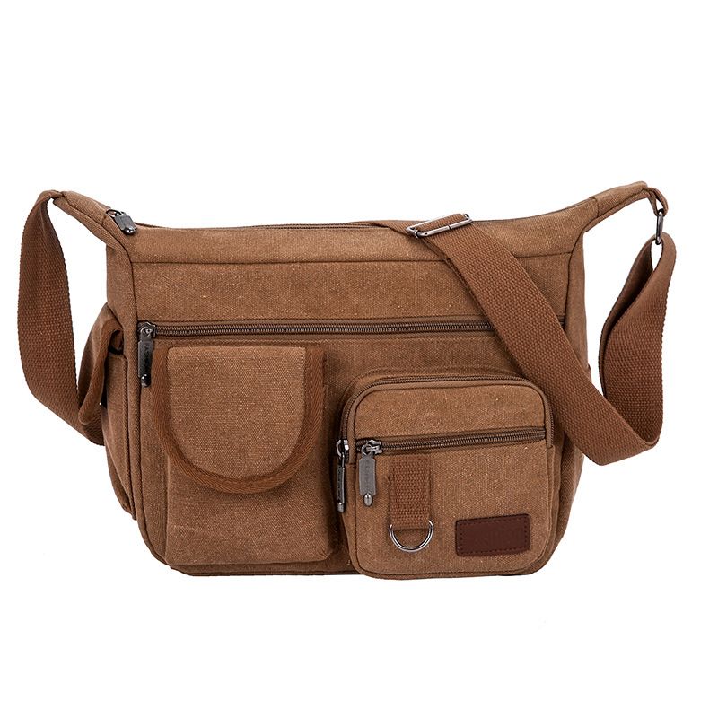 Men's canvas crossbody bag, outdoor travel wear-resistant men's bag, large capacity construction site work shoulder bag