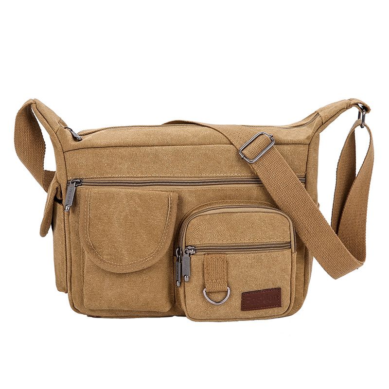 Men's canvas crossbody bag, outdoor travel wear-resistant men's bag, large capacity construction site work shoulder bag