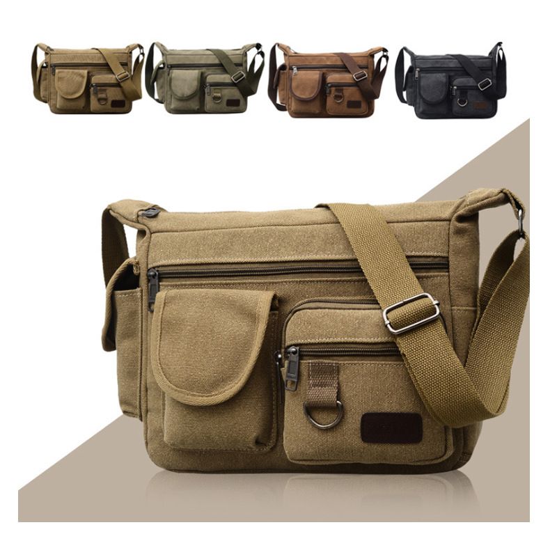 Men's canvas crossbody bag, outdoor travel wear-resistant men's bag, large capacity construction site work shoulder bag
