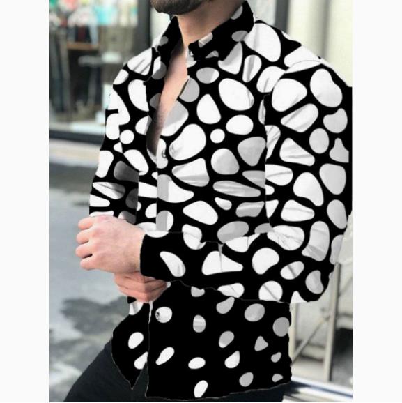Spring and Autumn New Casual Shirt Geometric Printed Men's Long Sleeve Shirt Men's Wear