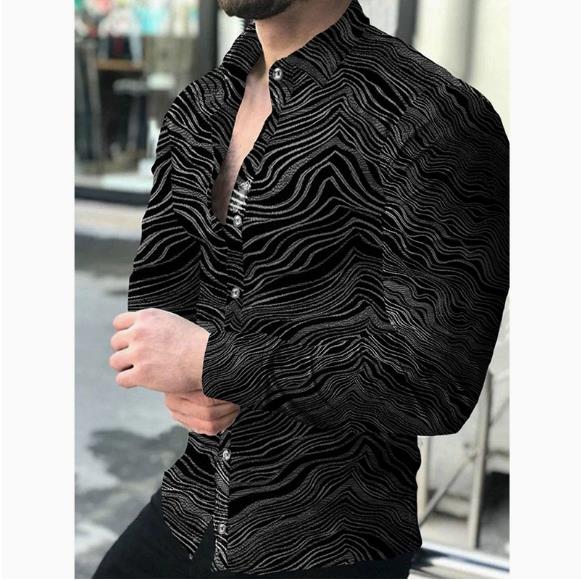 Spring and Autumn New Casual Shirt Geometric Printed Men's Long Sleeve Shirt Men's Wear