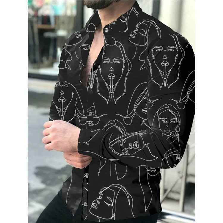 Spring and Autumn New Casual Shirt Geometric Printed Men's Long Sleeve Shirt Men's Wear