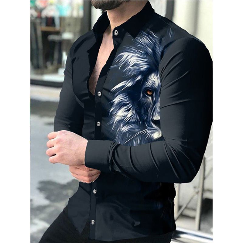 Spring and Autumn New Casual Shirt Geometric Printed Men's Long Sleeve Shirt Men's Wear