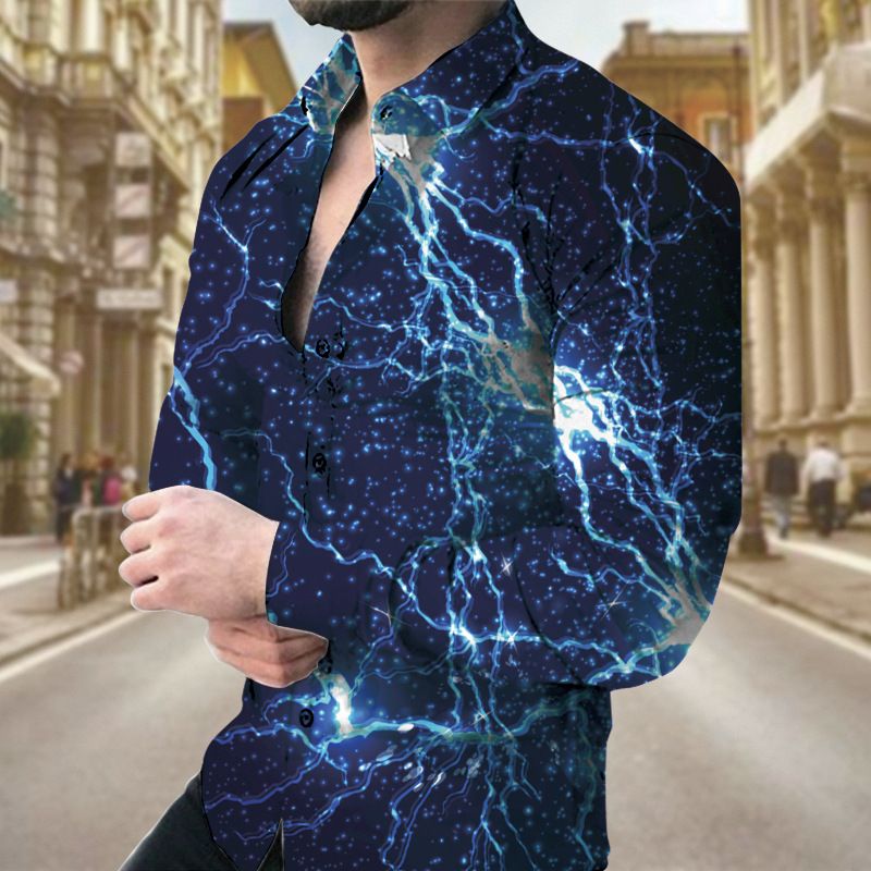 Spring and Autumn New Casual Shirt Geometric Printed Men's Long Sleeve Shirt Men's Wear