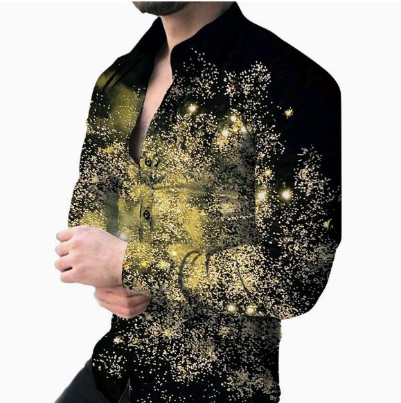 Spring and Autumn New Casual Shirt Geometric Printed Men's Long Sleeve Shirt Men's Wear