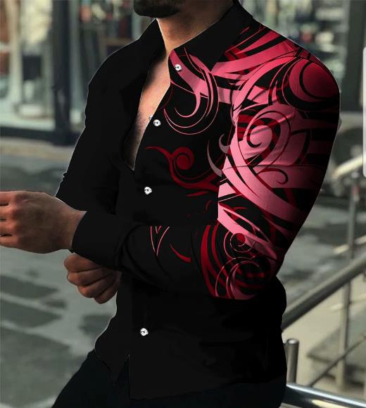 New men's long sleeved shirt 3D digital printed shirt long sleeved men's shirt men's trendy casual shirt men's clothing