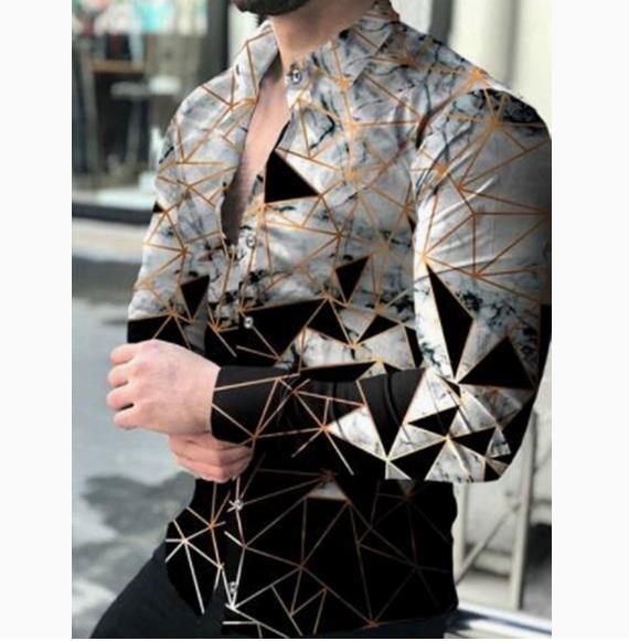 Four season men's long sleeved shirt 3D splashed ink long sleeved shirt plus size fashionable casual shirt men's clothing