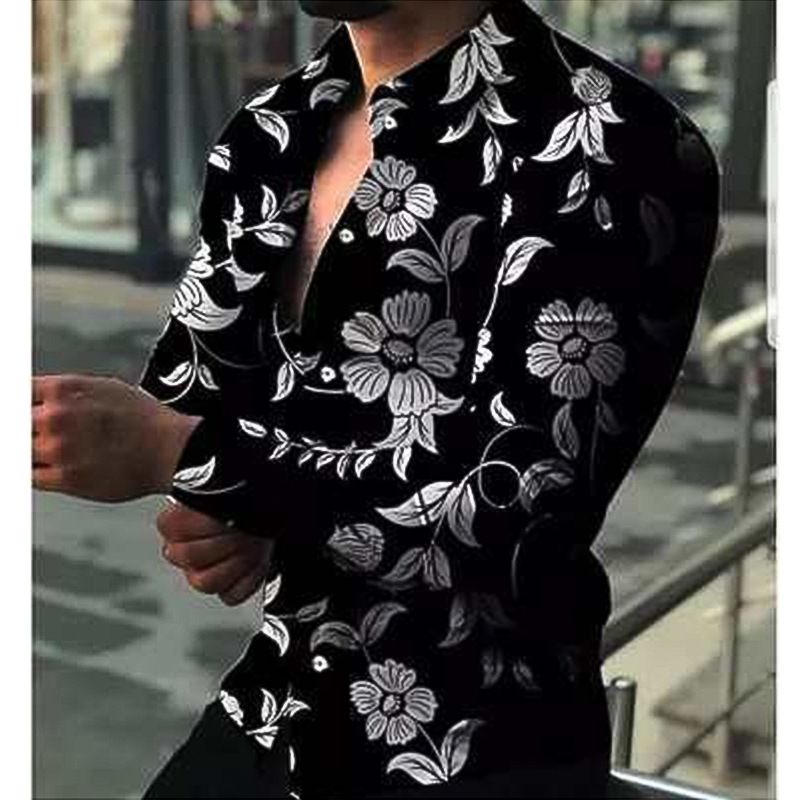 Four season men's long sleeved shirt 3D splashed ink long sleeved shirt plus size fashionable casual shirt men's clothing