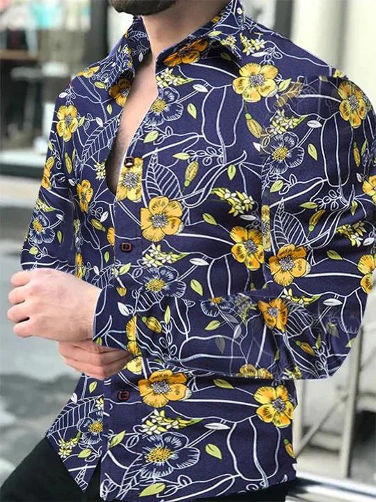 Four season men's long sleeved shirt 3D splashed ink long sleeved shirt plus size fashionable casual shirt men's clothing